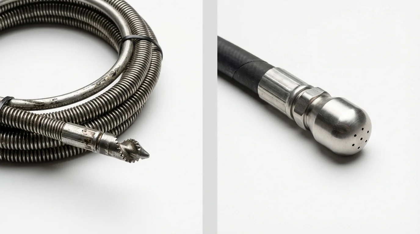Drain snake cable and hydro jetting nozzle used for drain cleaning in Leetonia, OH