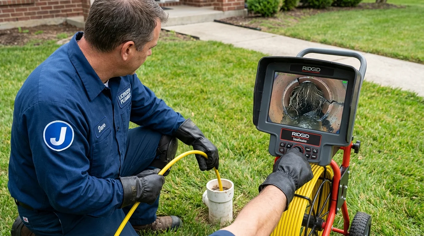 Sewer camera inspection being performed by Johns Plumbing LLC in Leetonia
