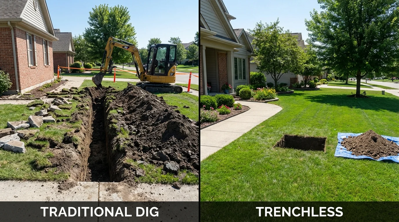 Trenchless sewer repair with minimal yard damage versus traditional excavation in Leetonia, OH